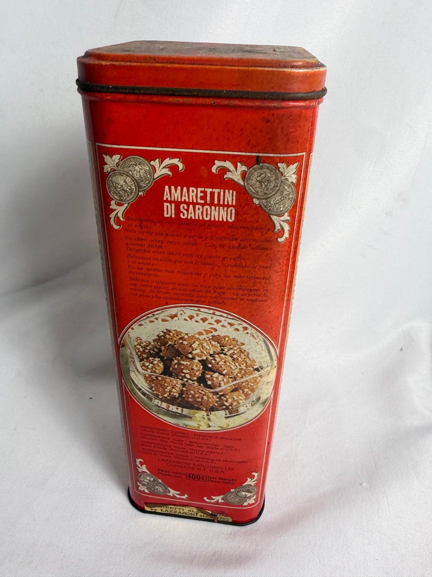 Vintage D. Lazzaroni &amp; C. cookie liquore tin for Amarettini di Saronno CSHW