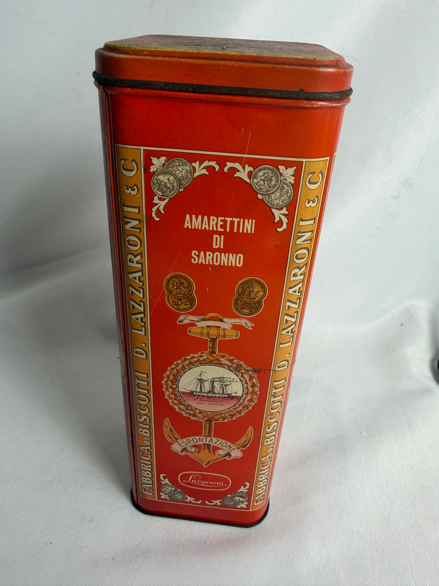 Vintage D. Lazzaroni &amp; C. cookie liquore tin for Amarettini di Saronno CSHW