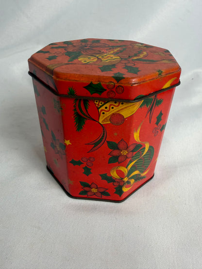 Vintage Octagonal tin Holiday Christmas box CSHW