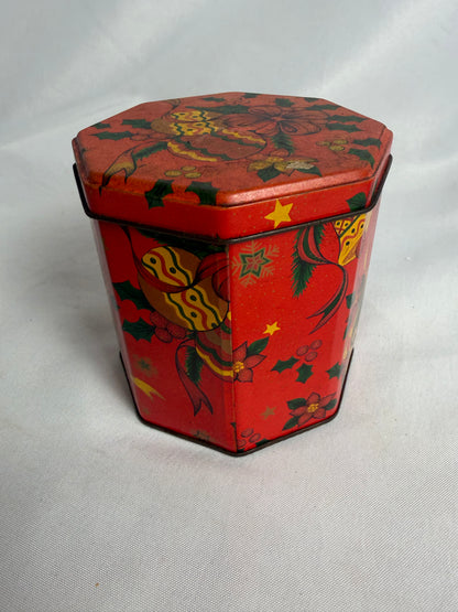 Vintage Octagonal tin Holiday Christmas box CSHW