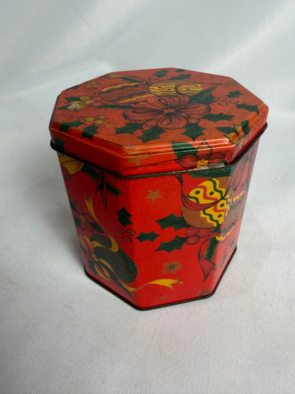 Vintage Octagonal tin Holiday Christmas box CSHW