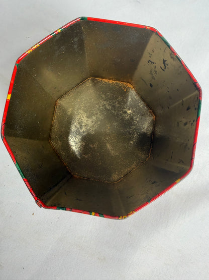 Vintage Octagonal tin Holiday Christmas box CSHW