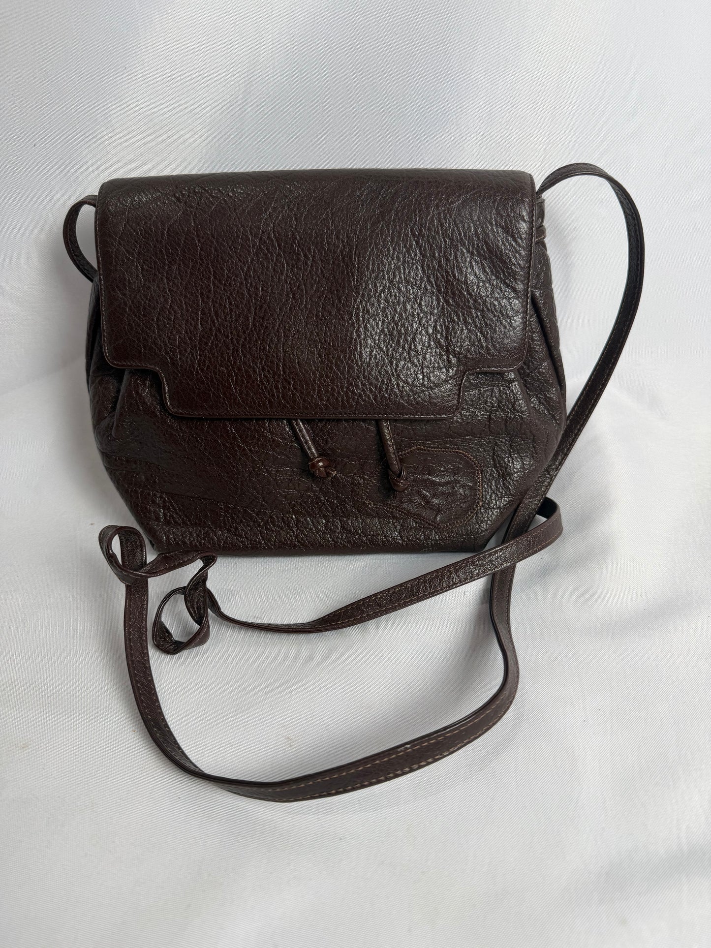 Vintage Carlos Falchi vegan leather brown flap closure crossbody purse CSHW