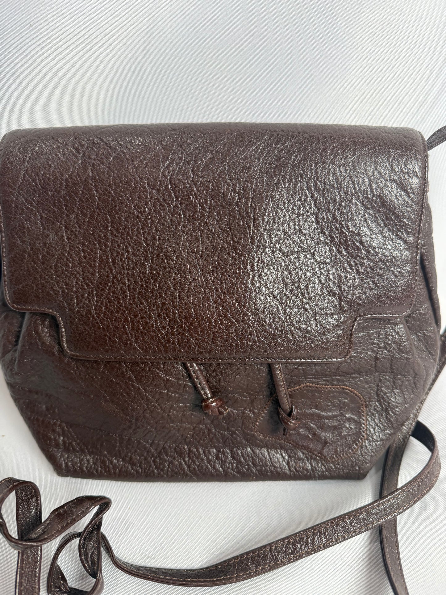 Vintage Carlos Falchi vegan leather brown flap closure crossbody purse CSHW