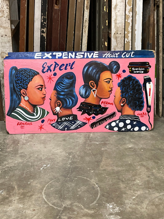 Hand painted Barbershop  Hair Beauty Wall Art on thin plywood