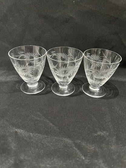 Floral Etched Cordial Glasses (Set of 3)