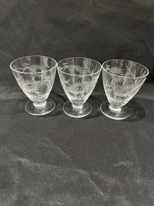 Floral Etched Cordial Glasses (Set of 3)