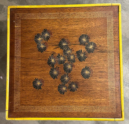 Pair of Brandt Mid-Century Decorated Mahogany Tables 20.6x20.6w x 16"h