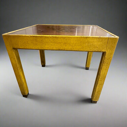 Pair of Brandt Mid-Century Decorated Mahogany Tables 20.6x20.6w x 16"h
