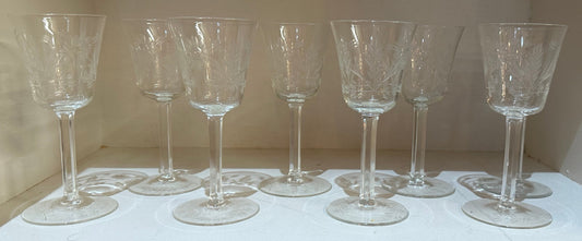 Set of Vintage Etched Cordial Glasses