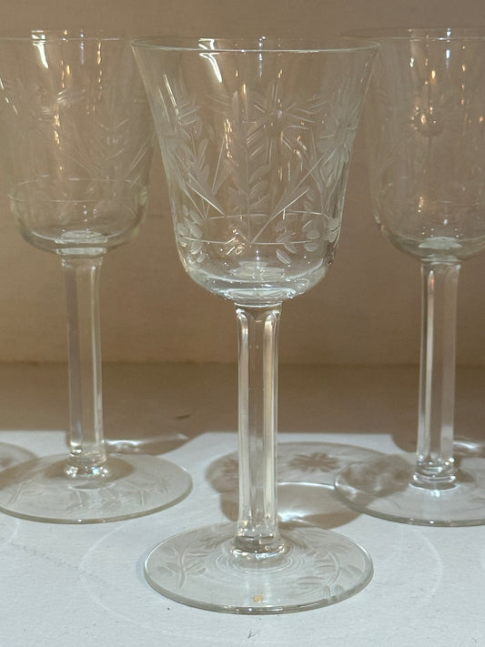 Set of Vintage Etched Cordial Glasses
