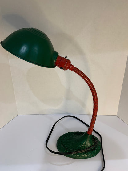 Vintage Green and Red Industrial Gooseneck Lamp