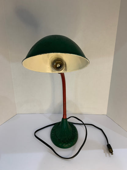 Vintage Green and Red Industrial Gooseneck Lamp