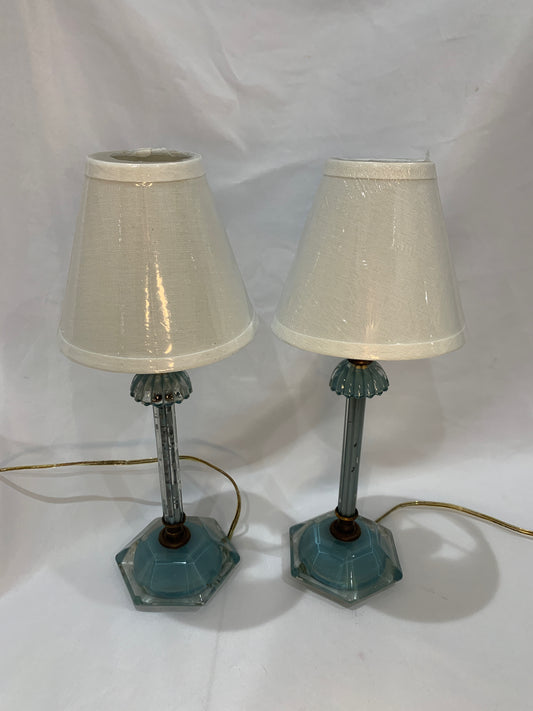Vintage Blue Glass Boudoir Lamps