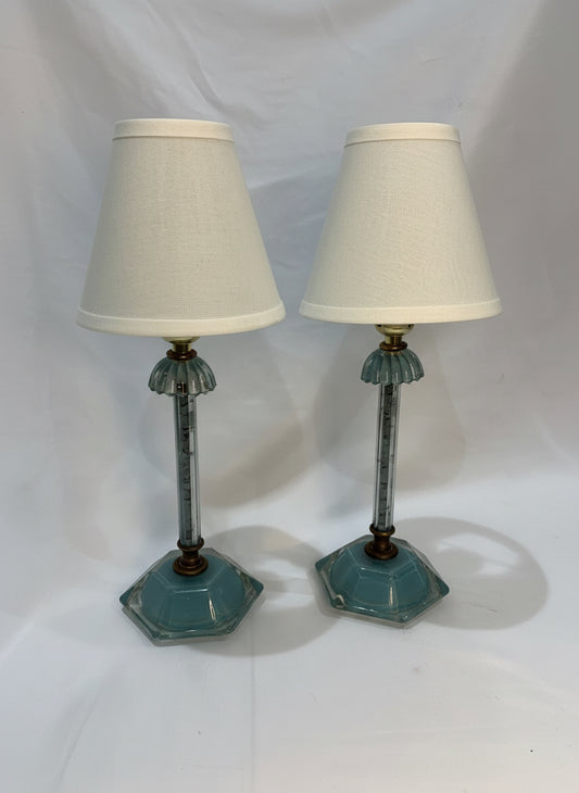 Vintage Blue Glass Boudoir Lamps