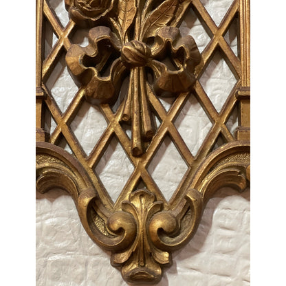 Vintage Mid Century Modern Dart Industries gold lattice wall hanging set of 2