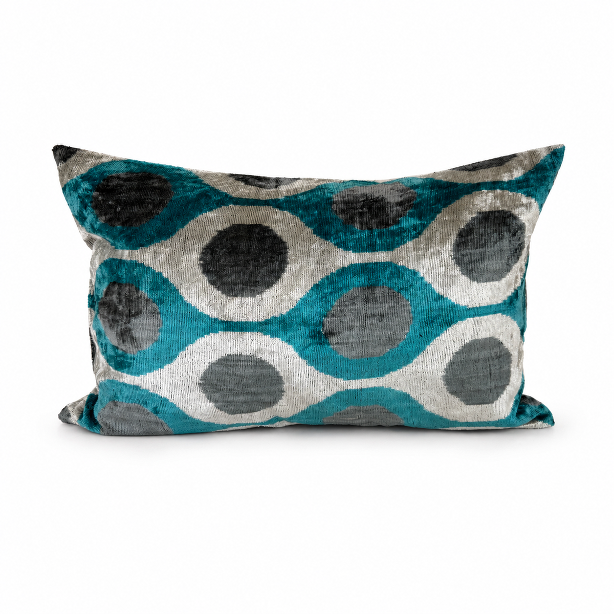 Blue Gray Silk Velvet Ikat Pillow 16x24