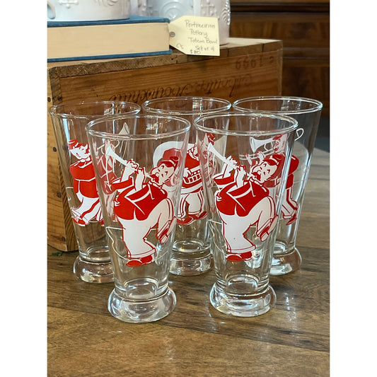 Vintage Anchor Hocking German Oompah marching Band pilsner glass set of 5