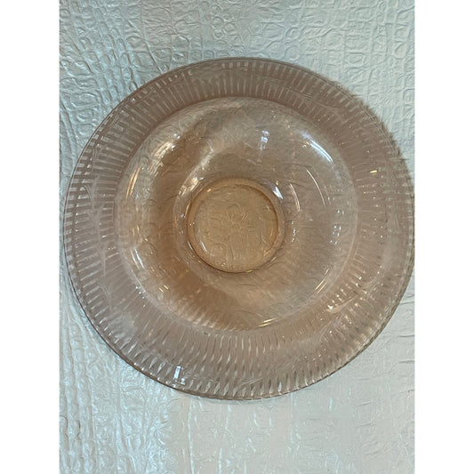 Pink Depression Glass floral console bowl