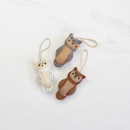 Ornament - Owl Natural - 3 Assorted Colors