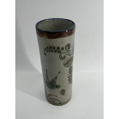 Ken Edwards Tonala El Palomar Mexican Hand Painted Cylinder Vase Birds & flowers - CSSB