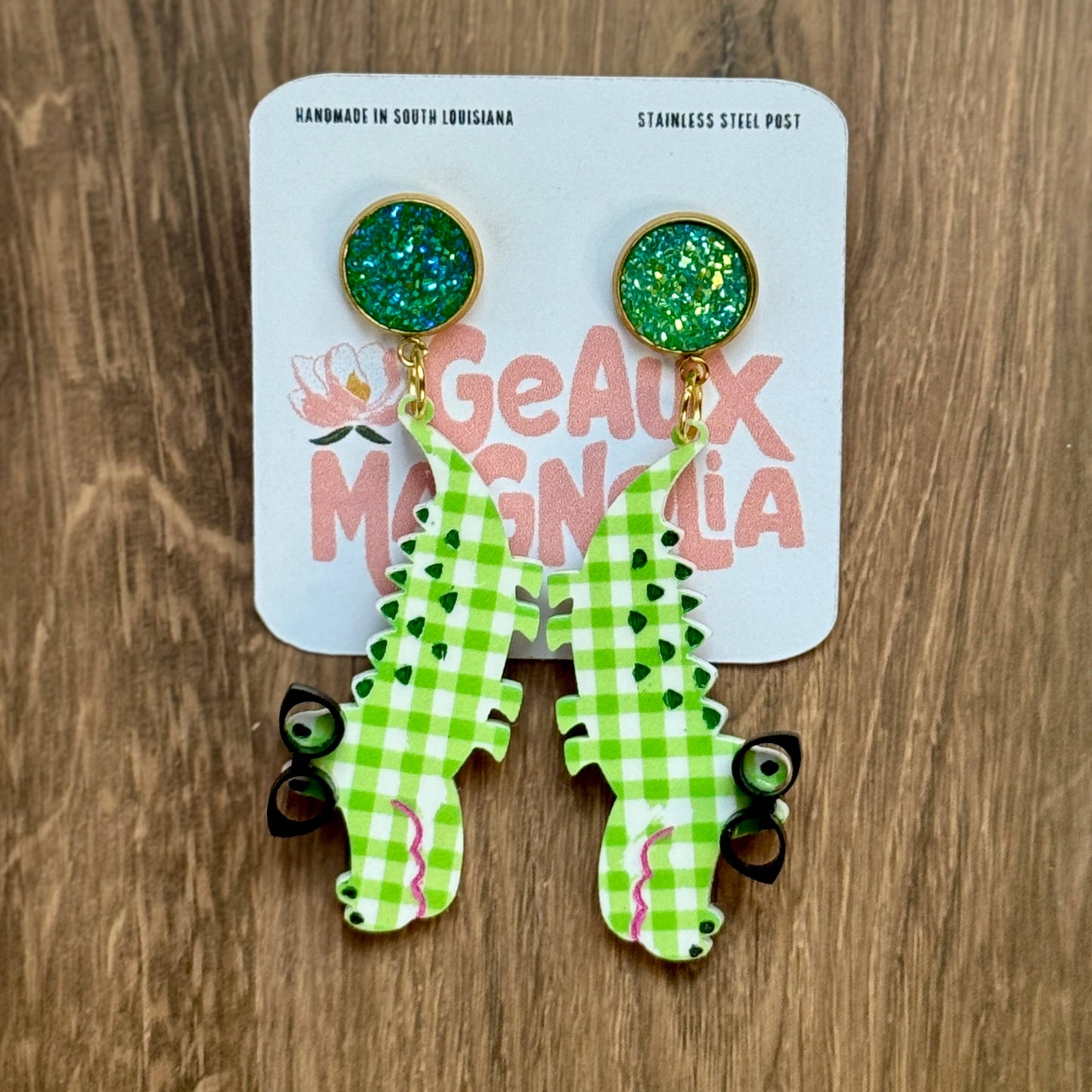 Alligator with Glasses Bookish Dangle Earrings
