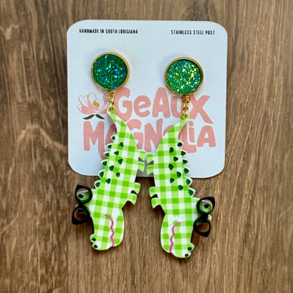 Alligator with Glasses Bookish Dangle Earrings