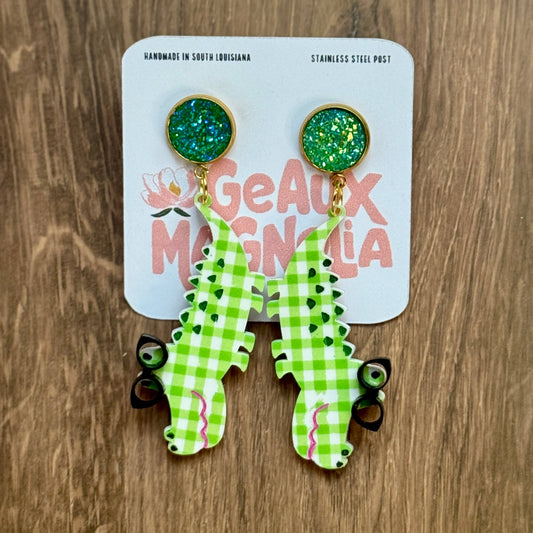 Alligator with Glasses Bookish Dangle Earrings