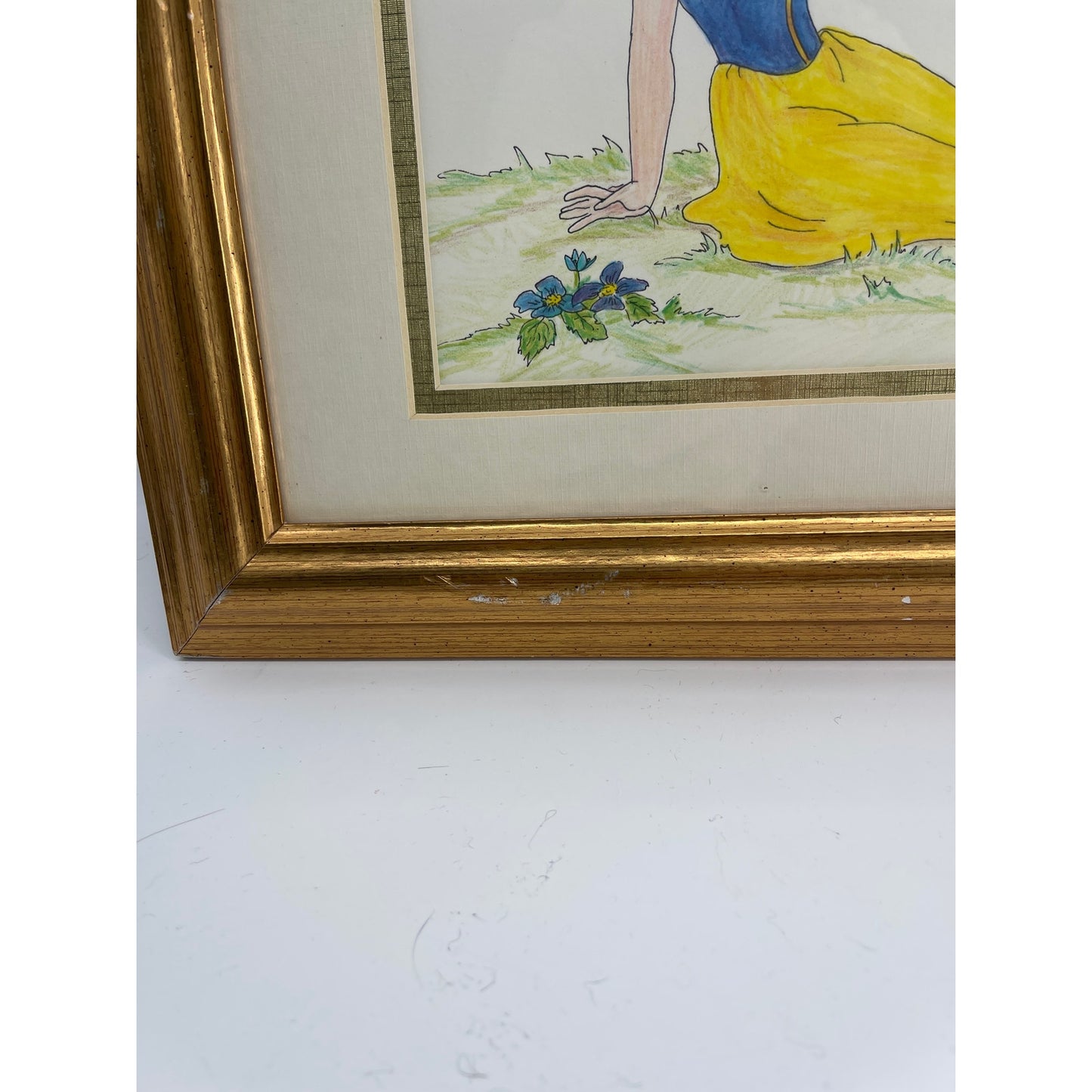 Original Disney Snow White color pencil drawing signed framed wall art CSSB