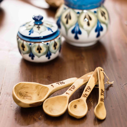 Hand Carved Wood Measuring Spoon Set: Coffeewood
