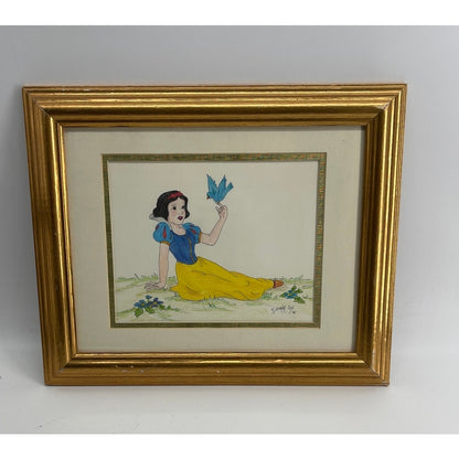 Original Disney Snow White color pencil drawing signed framed wall art CSSB