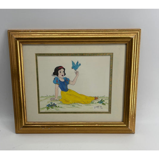 Original Disney Snow White color pencil drawing signed framed wall art CSSB