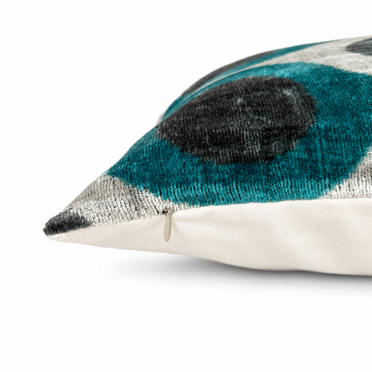 Blue Gray Silk Velvet Ikat Pillow 16x24