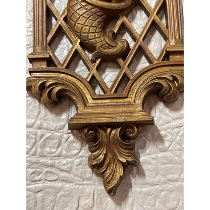 Vintage Mid Century Modern Dart Industries gold lattice wall hanging set of 2