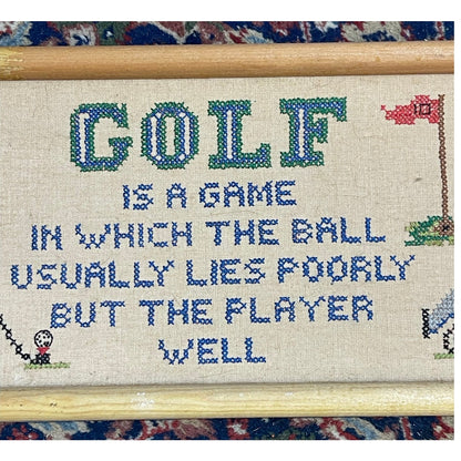Vintage Cross Stitch Golf Funny Framed Wall Art 18.5x7.4"