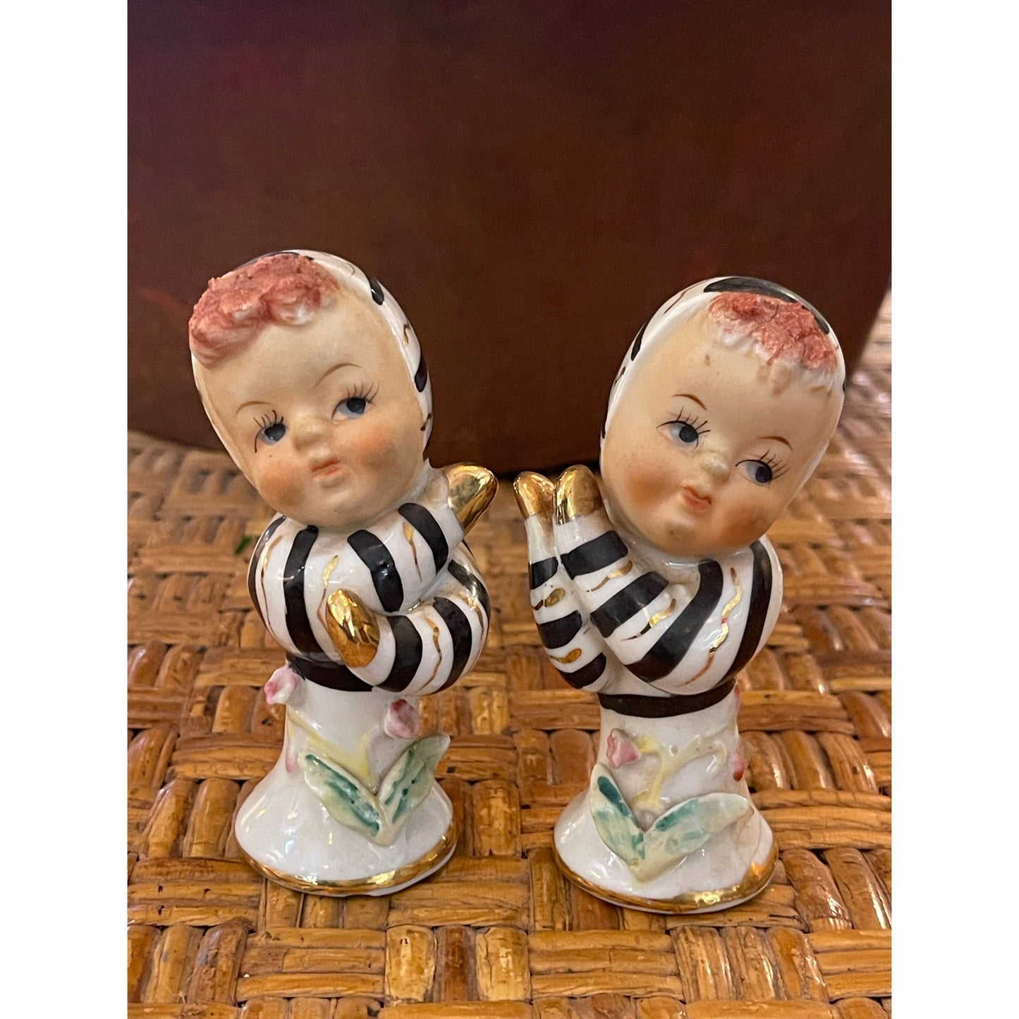 Vintage Ucagco children pedestral ceramic salt and pepper shakers