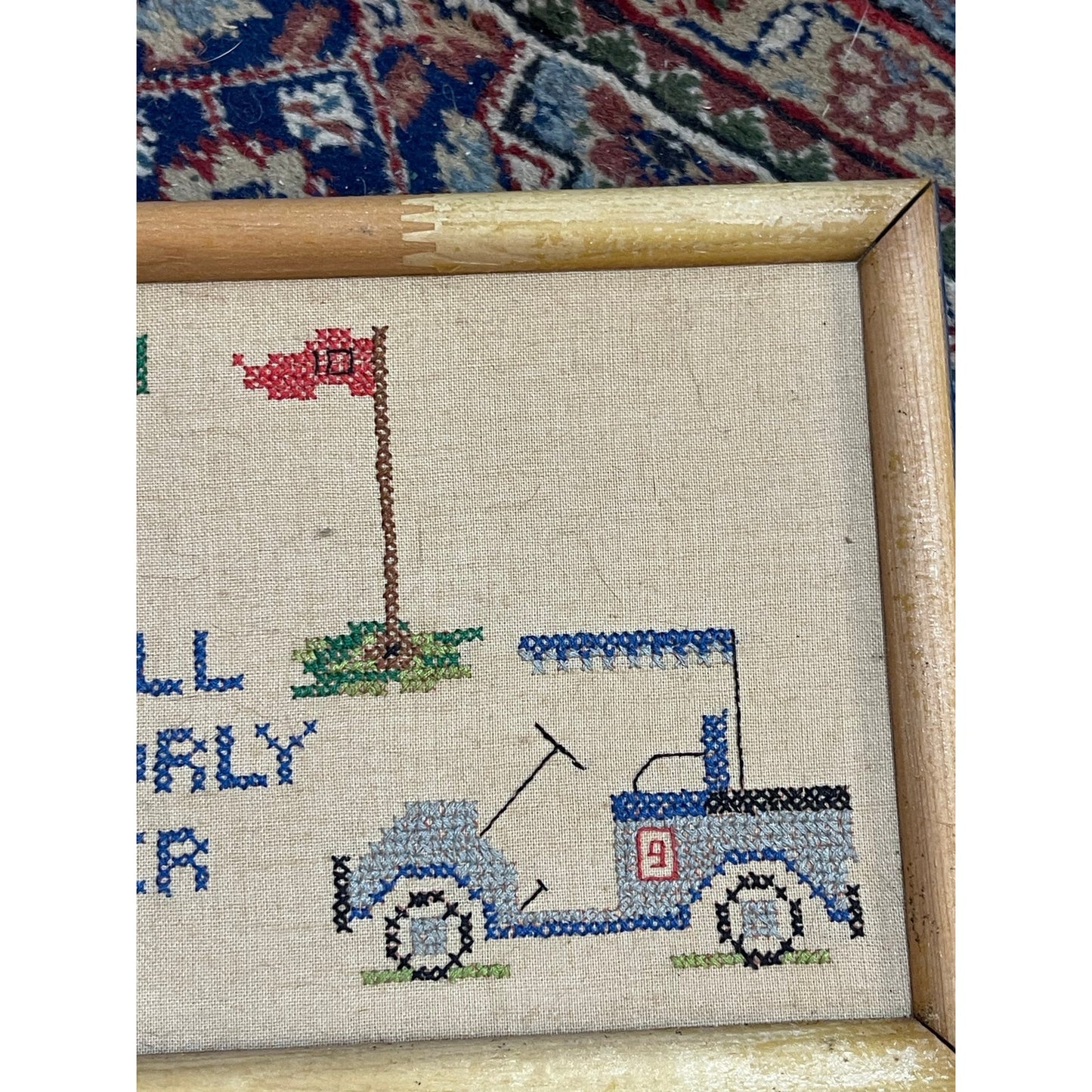 Vintage Cross Stitch Golf Funny Framed Wall Art 18.5x7.4"