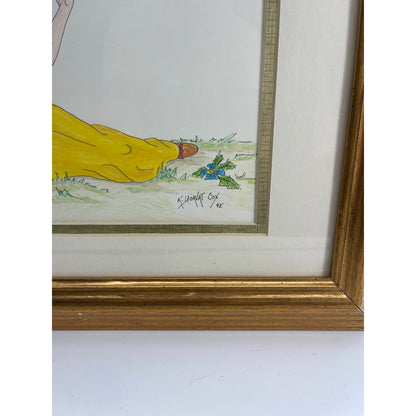 Original Disney Snow White color pencil drawing signed framed wall art CSSB