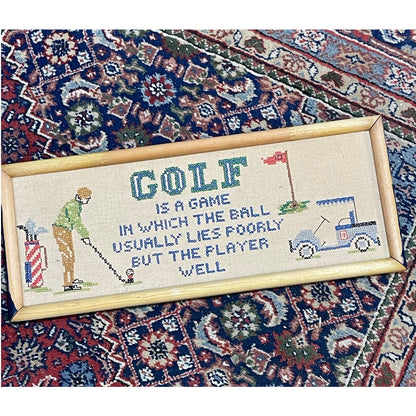 Vintage Cross Stitch Golf Funny Framed Wall Art 18.5x7.4"