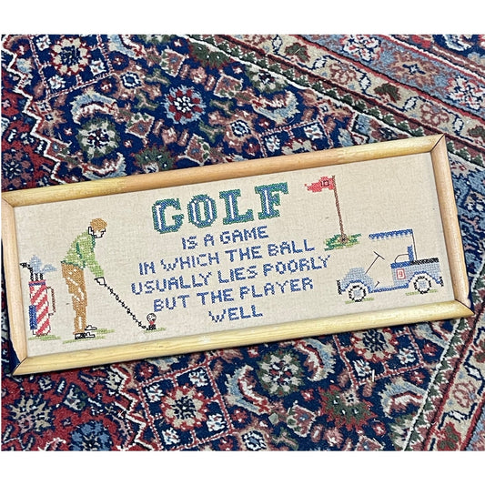 Vintage Cross Stitch Golf Funny Framed Wall Art 18.5x7.4"