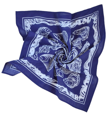 Oyster Bandana - 100% Cotton - Hand Printed - Royal Blue