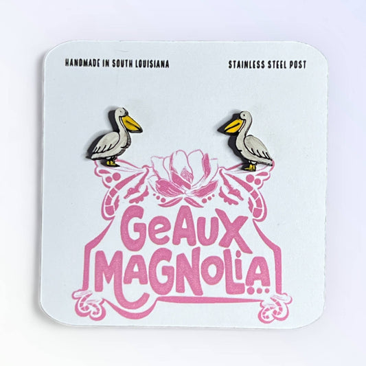 Pelican Hand-Painted Stud Earrings