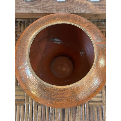 Freeman McFarlin MCM Mid-Century Modern metallic glaze foot bowl planter pottery