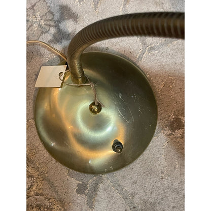 Vintage MCM brass wood gooseneck plug in desk lamp light WORKS