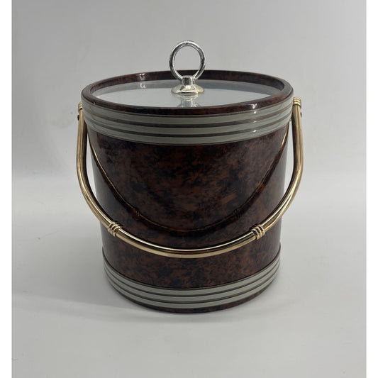 Vintage MCM Mid-Century Modern faux tortoiseshell barware ice bucket