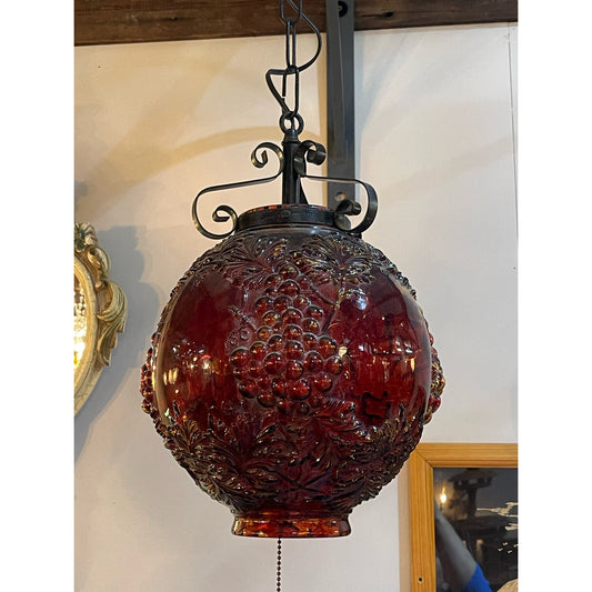 Vintage 60's red glass globe grape motif flash painted swap light WORKING