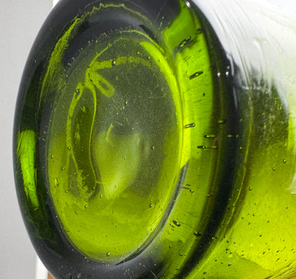 (6) hand-blown avocado green seeded glasses. CSBH