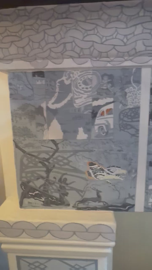 Norah Lovell Hand-Painted Fireplace Mantle, art Installation Piece cs