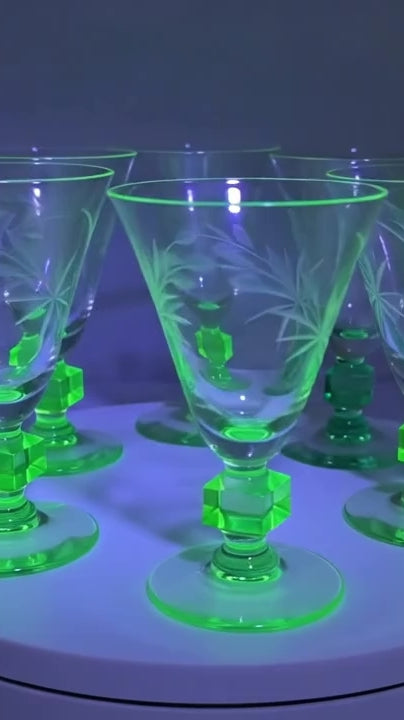 Vtg. Set of JGL Glastonbury Lotus Uranium Stem Glasses (5)