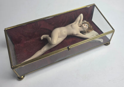 Vtg. Nude Porcelain Woman in Glass Case